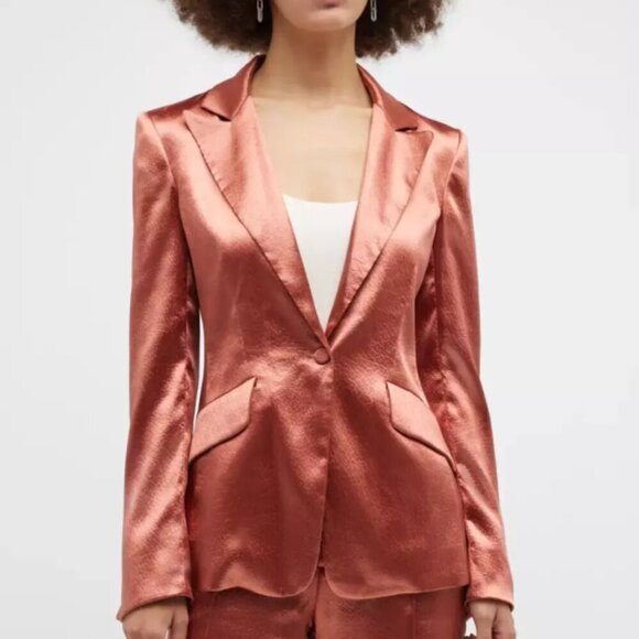 Cinq à Sept 'Karis' Metallic Hammered-Satin Blazer Jacket, Copper - Picture 1 of 4